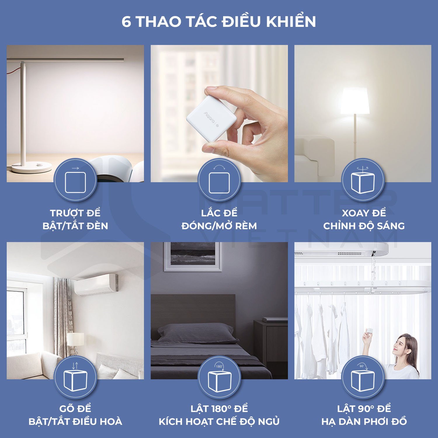 6 thao tác điều khiển Khối điều khiển không dây Aqara T1