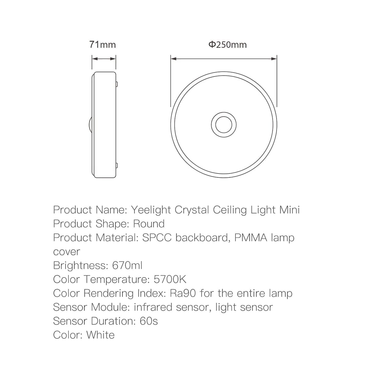 Thông số Đèn ốp trần cảm biến Yeelight Mini Sensor