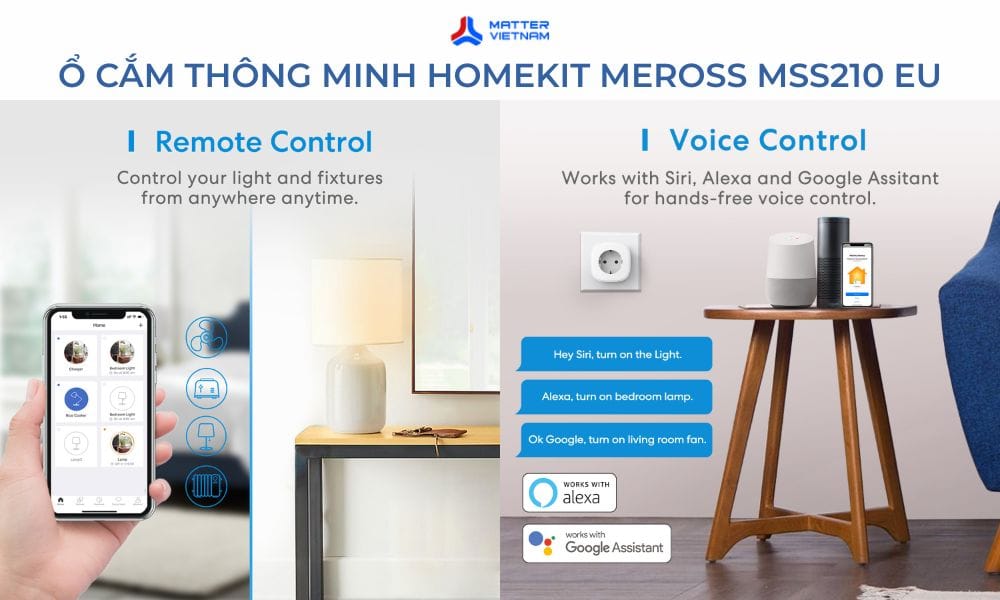 Điều khiển - Ổ cắm thông minh Homekit Meross MSS210 EU