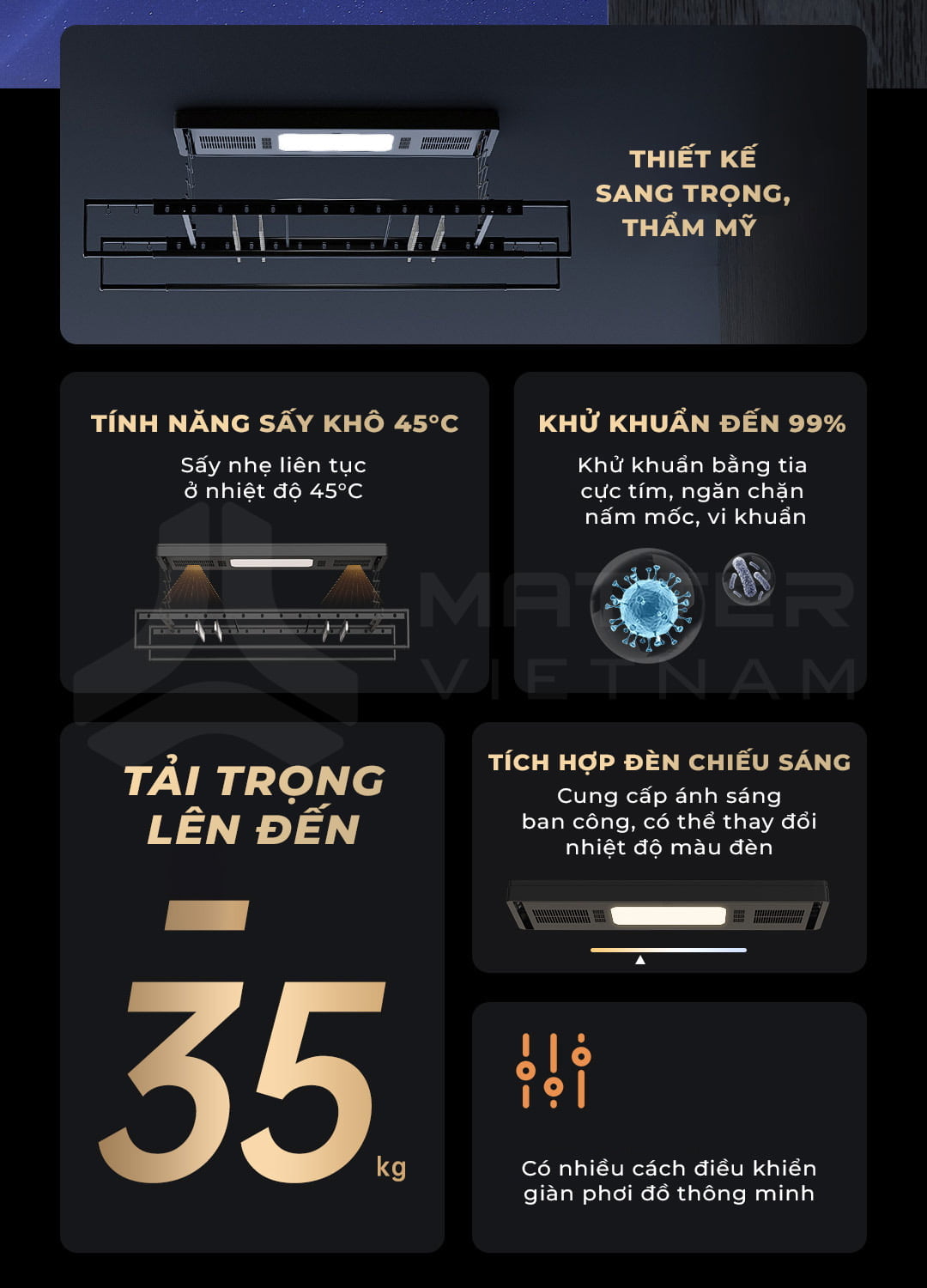 Tính năng nổi bật giàn phơi thông minh aqara h1