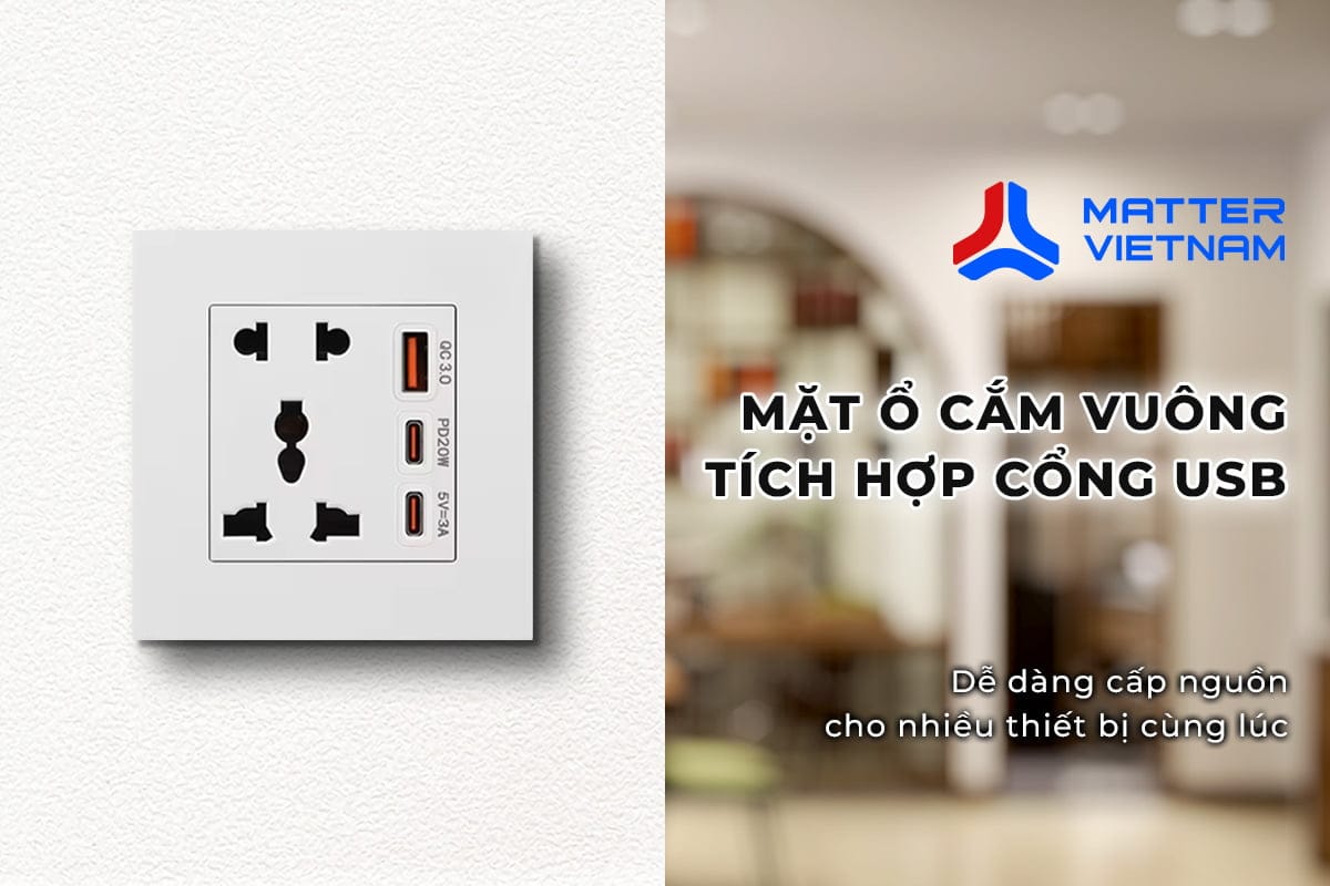 Mặt ổ cắm vuông tích hợp cổng USB 2 Mặt ổ cắm thích hợp cổng USB