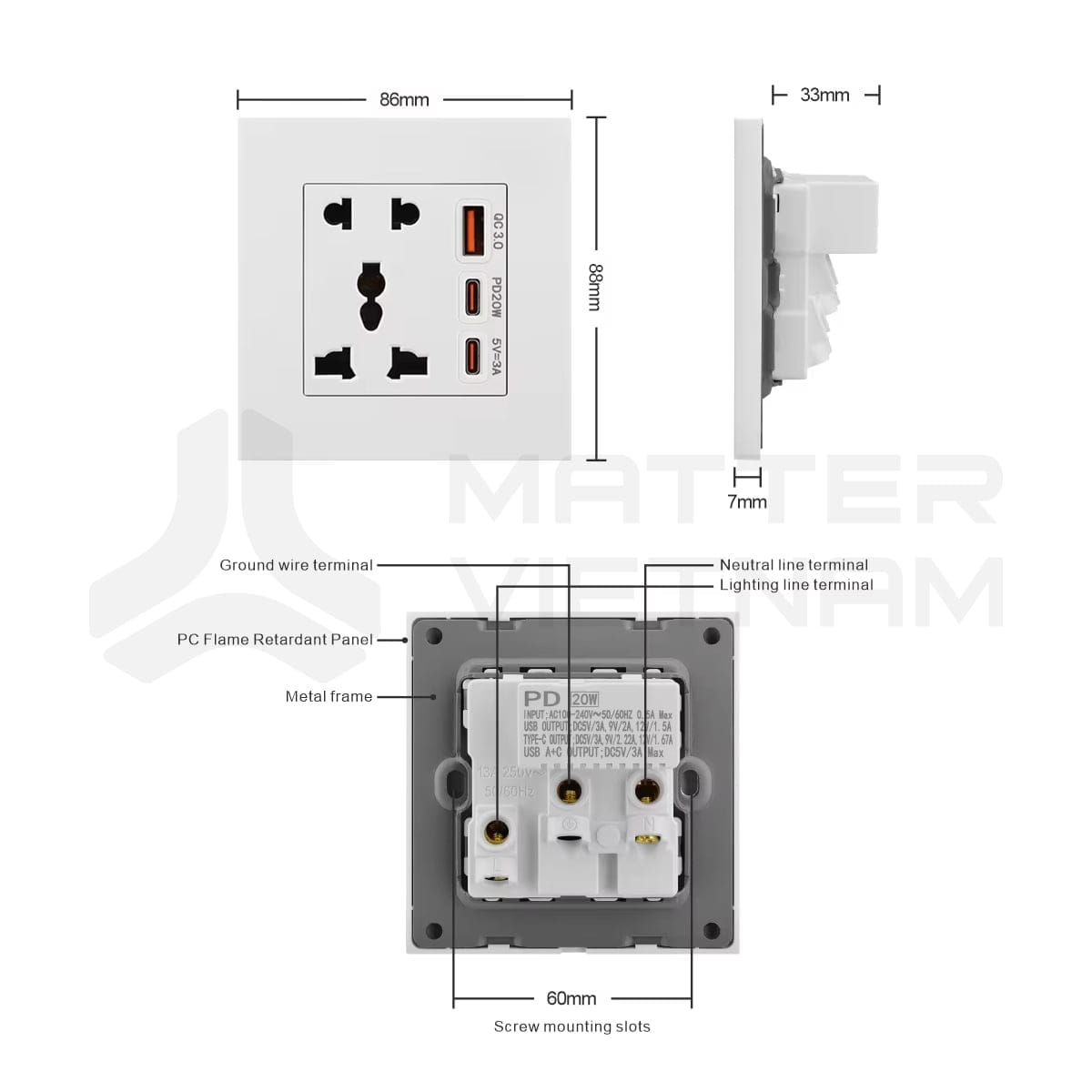 Mặt ổ cắm thích hợp cổng USB_Kích thước Mặt ổ cắm thích hợp cổng USB_Kích thước