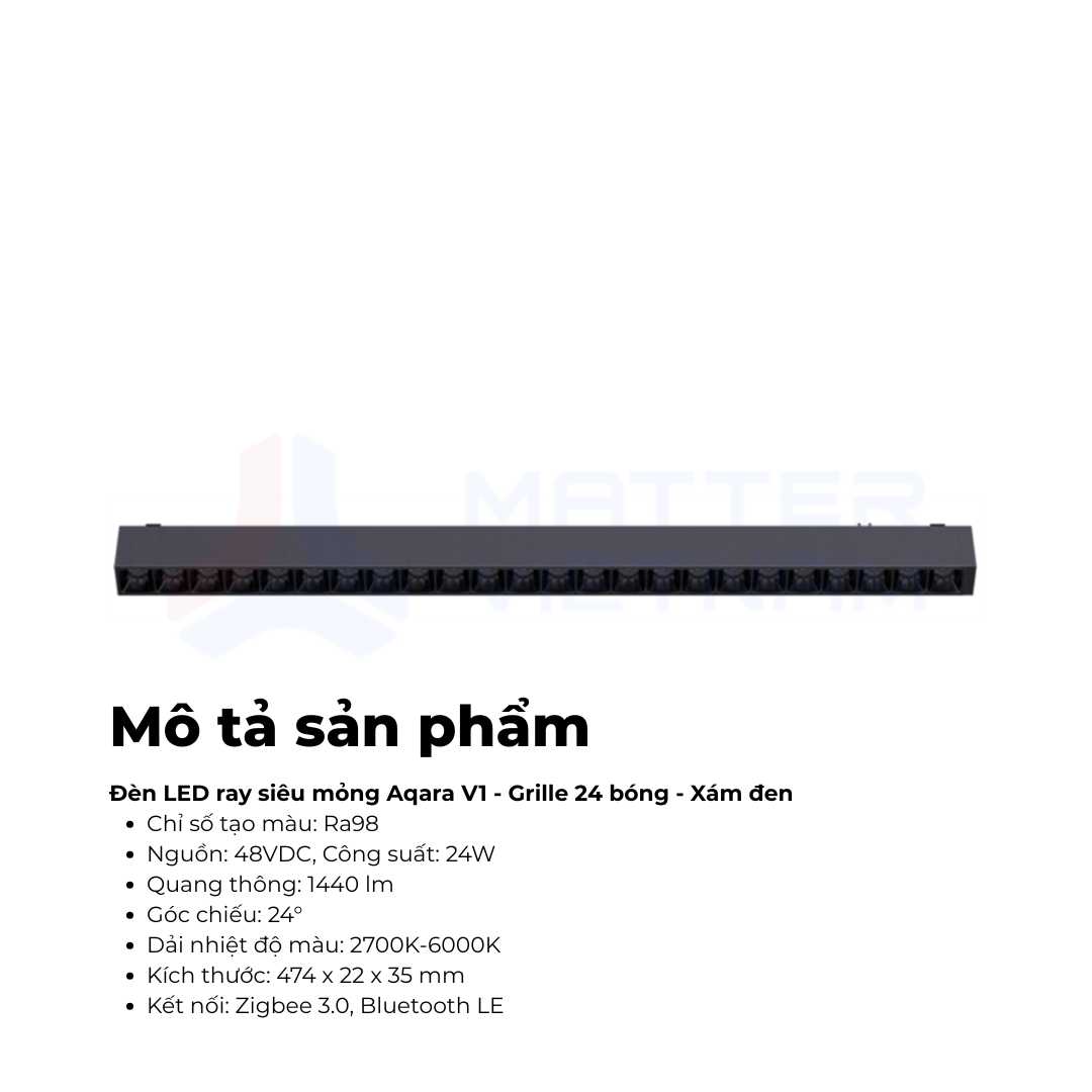 Đèn LED ray siêu mỏng Aqara V1 - Grille 24 bóng - Xám đen (2) Đèn LED ray siêu mỏng Aqara V1 - Grille 24 bóng - Xám đen (2)