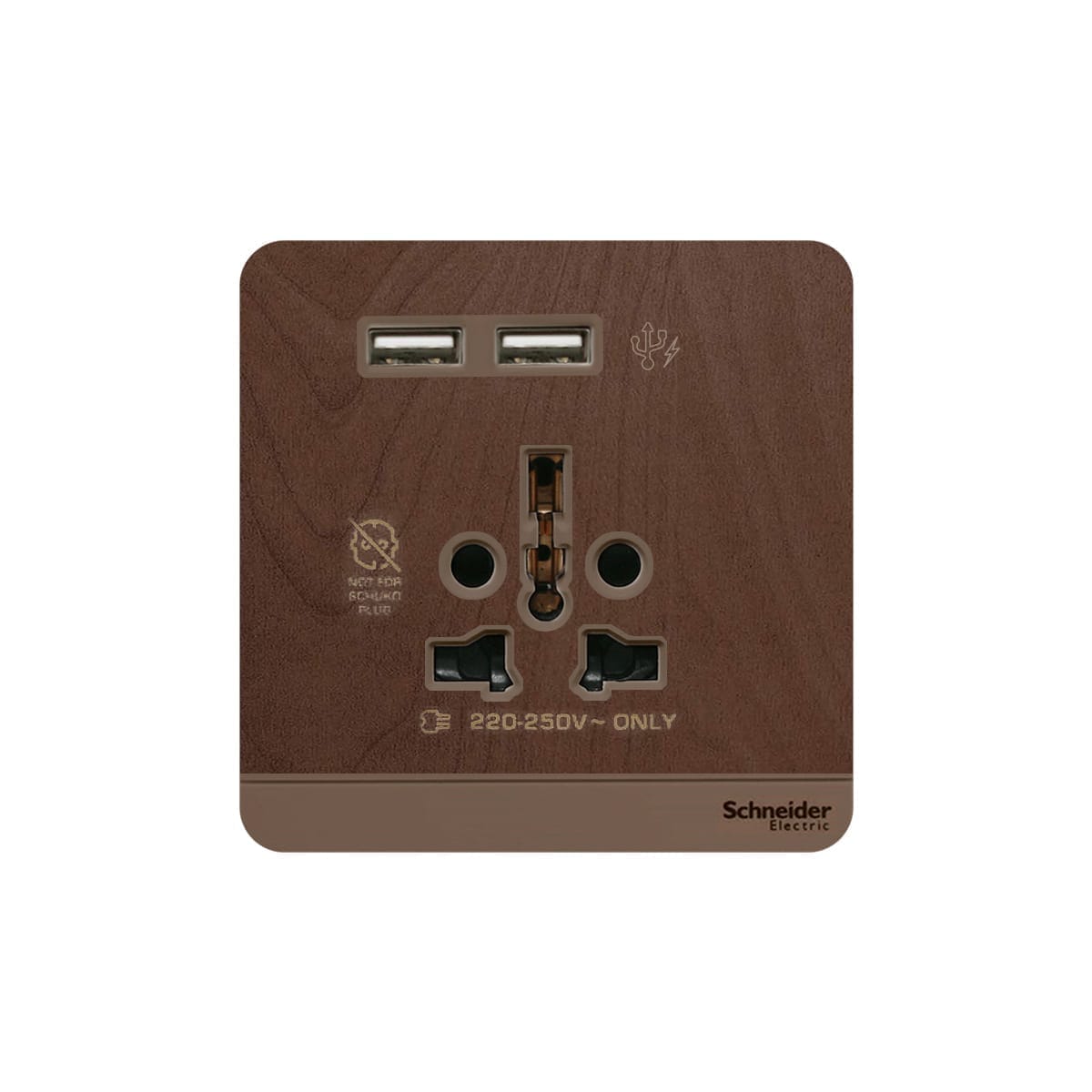 Ổ cắm vuông Schneider AvatarOn (1 ổ cắm + 2 USB)_Nâu Ổ cắm vuông Schneider AvatarOn (1 ổ cắm + 2 USB)_Nâu