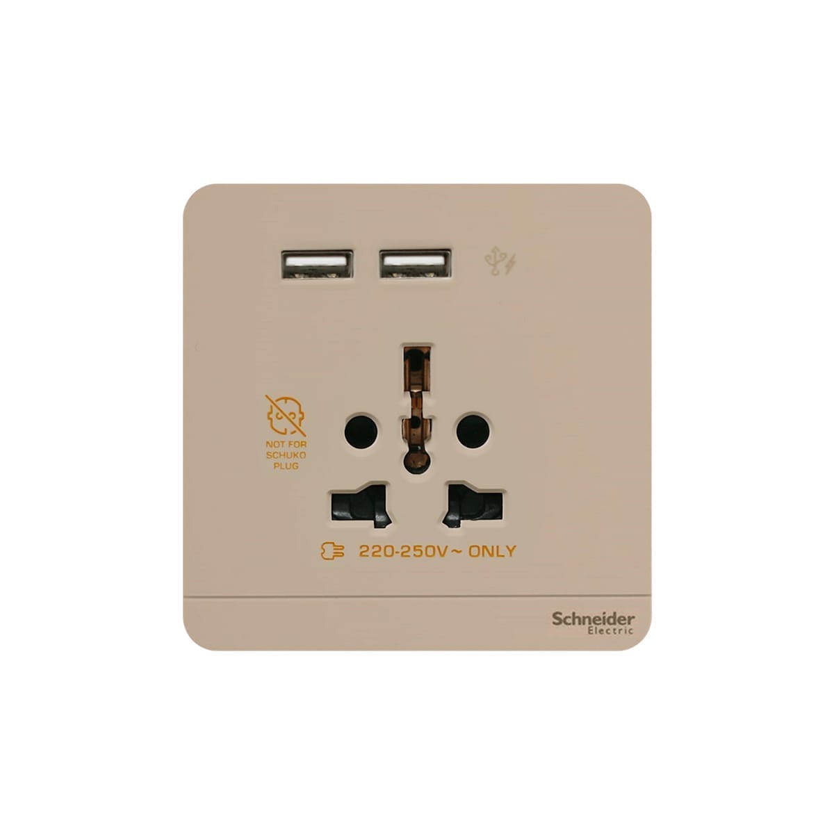 Ổ cắm vuông Schneider AvatarOn (1 ổ cắm + 2 USB)_Vàng Ổ cắm vuông Schneider AvatarOn (1 ổ cắm + 2 USB)_Vàng