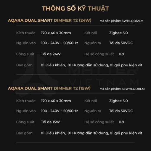 Aqara Dual Smart Dimmer T2 Zigbee Driver_Thông số kỹ thuật