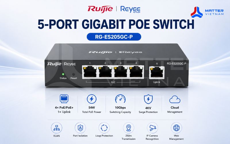 Switch Quản lý Ruijie 5 Port POE 54W