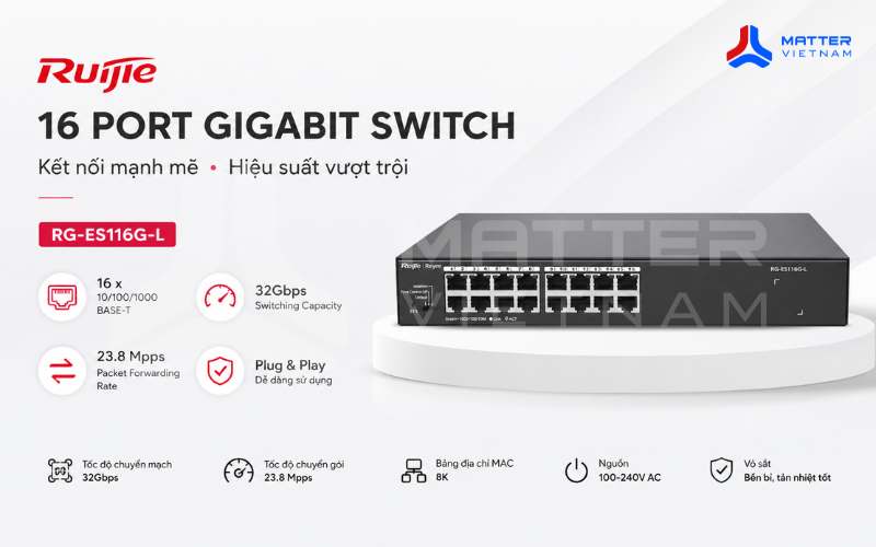 Tổng quan sản phẩm Switch Ruijie 16 Port Gigabit