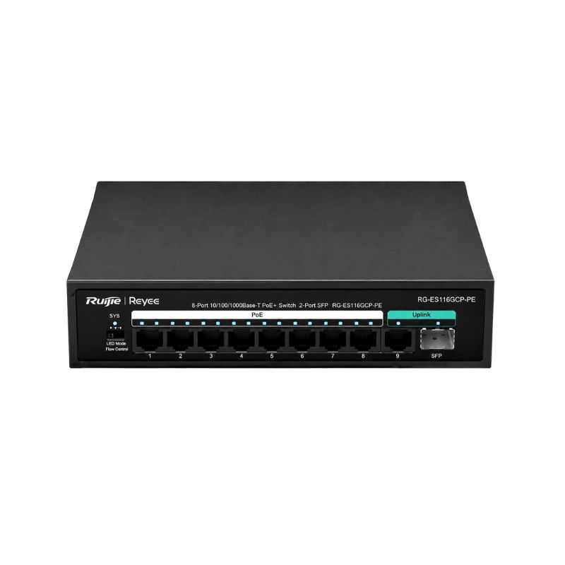 Switch Ruijie 8 Port POE 120W (RG-ES110GS-P-L) Gigabit cấp nguồn 8 camera