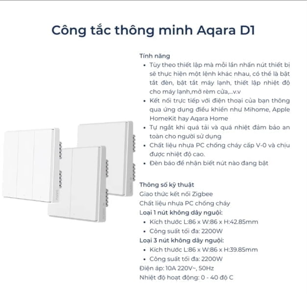 C&ocirc;ng tắc vu&ocirc;ng &acirc;m tường Aqara D1
