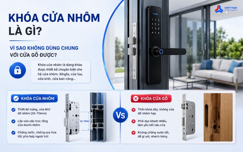Khóa cửa nhôm là gì? Vì sao không dùng chung với cửa gỗ được?