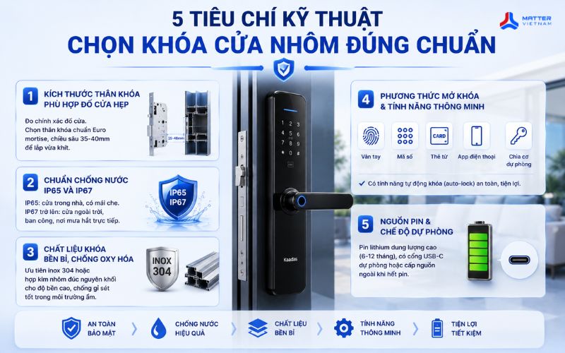 5 tiêu chí kỹ thuật chọn khóa cửa nhôm đúng chuẩn