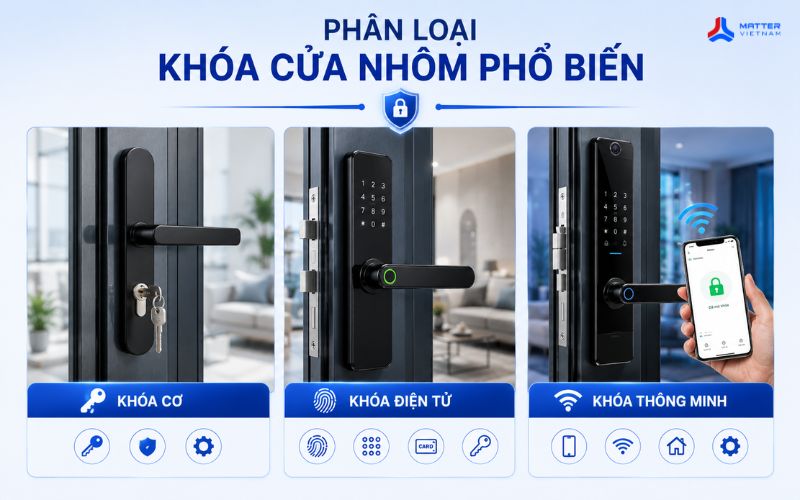 Phân loại khóa cửa nhôm phổ biến năm 2026