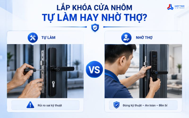 Lắp khóa cửa nhôm tự làm hay nhờ thợ? Kinh nghiệm thực tế