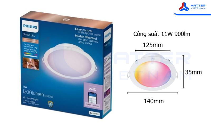 Đèn Âm Trần Wiz Downlight RGB 6 Inch 14W Đổi Màu (PHI WFB RGB/14W RD6)