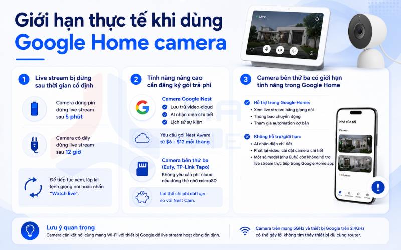 Giới hạn thực tế khi dùng Google Home camera