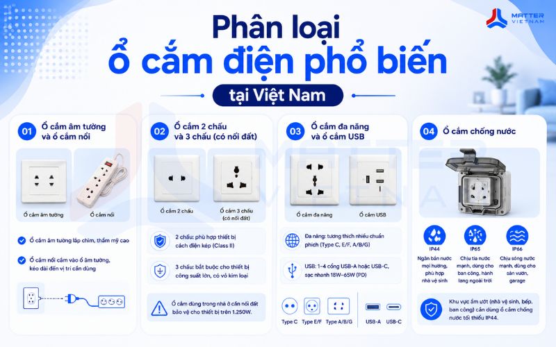 Phân loại ổ cắm điện phổ biến tại Việt Nam