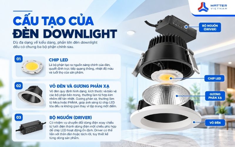 Cấu tạo của đèn downlight